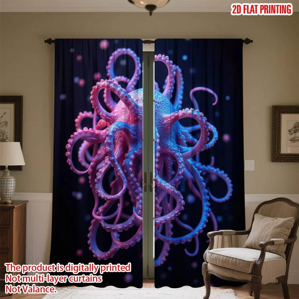 

2D flat printing 2pcs Curtains Colorful Octopus Tentacles Digital Printed Polyester Drapes Family Party Use for New Year and
