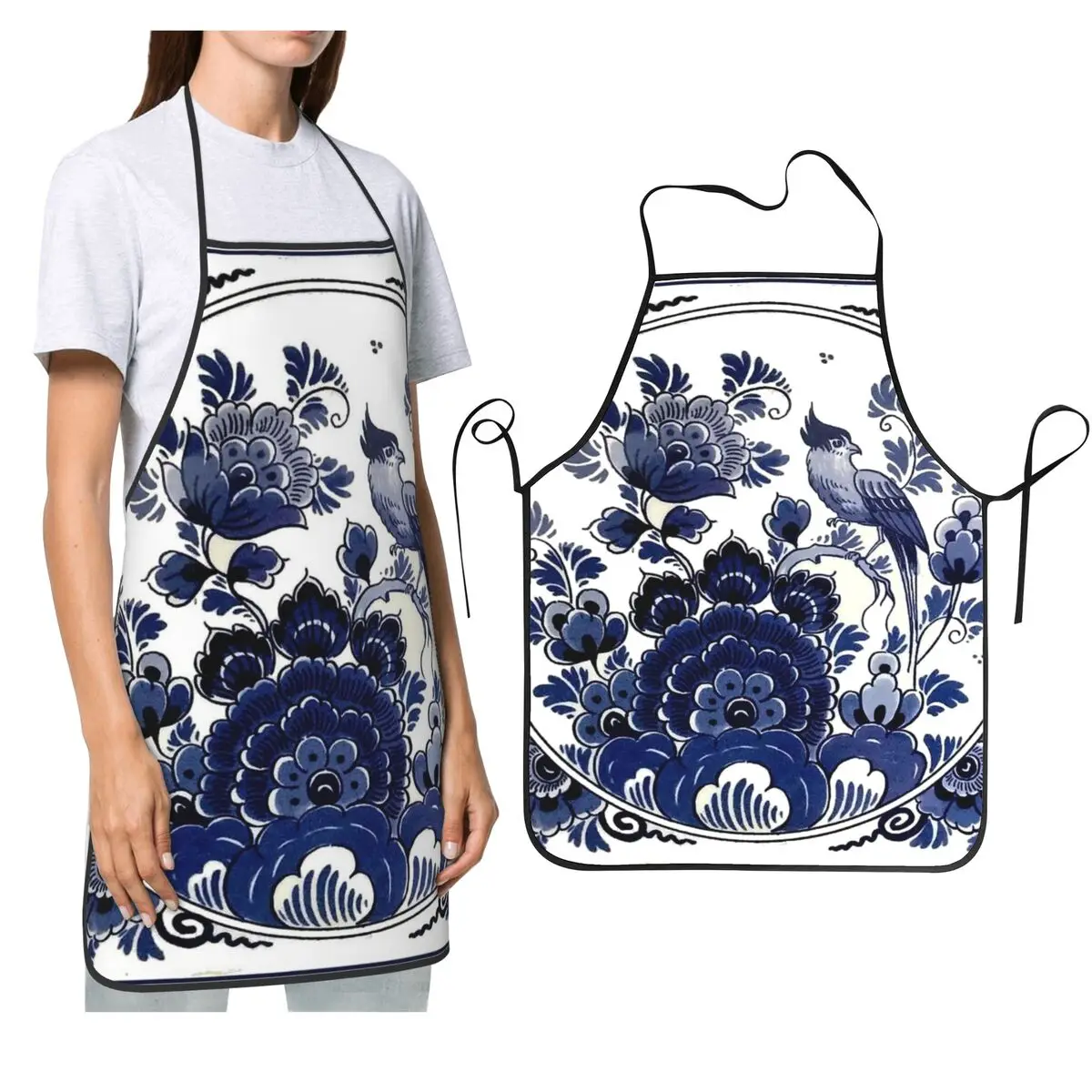 

DUTCH BLUE DELFT Винтажные синие фартуки с принтом птиц и цветов Шеф-кухар Кулинария Нагрудник для уборки кухни Передник для уборки кухни
