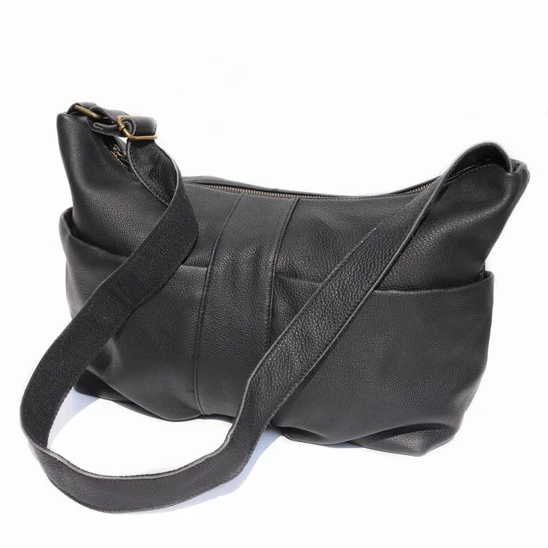 Women Genuine Leather Crossbody Bags Multi Pockets Big Hobo Shoulder Bag Slouchy Wide Strap Ladies Soft Cowhide Purses&Handbags