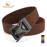 HSSEE 100cm to 120cm Elastic Waistband for Man Top Metal Automatic Buckle Casual Belt Tight Nylon Stretch Belt Men's Jeans Belt