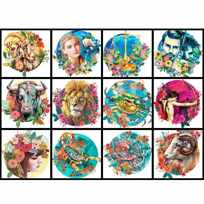 Diamond Mosaic Full Square/Round 5D Diamond Painting 12 Zodiac Signs New Arrival Embroidery Animal Flowers Rhinestone Decor