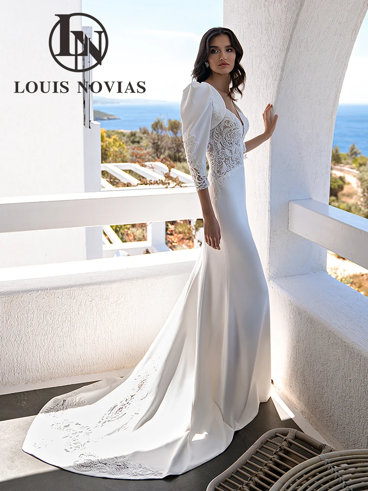 LOUIS NOVIAS Mermaid Wedding Dresses For Women With Jacket 2024 Spaghetti Straps Appliques Satin Wedding Gown Vestidos De Novia