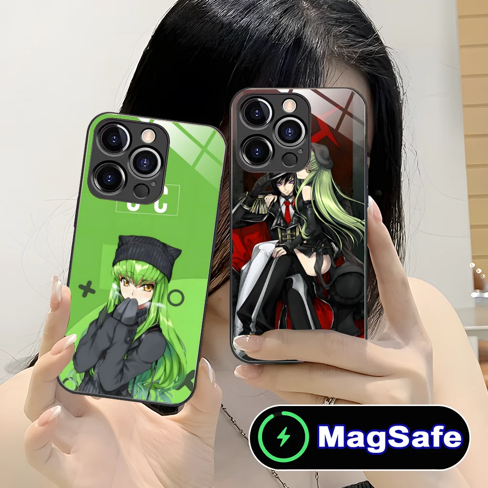 Anime Geass CC Phone Case for iPhone 16 15 14 13 12 11 Pro Max Plus Mini MagSafe Wireless Charging Glass Cellphones Cover