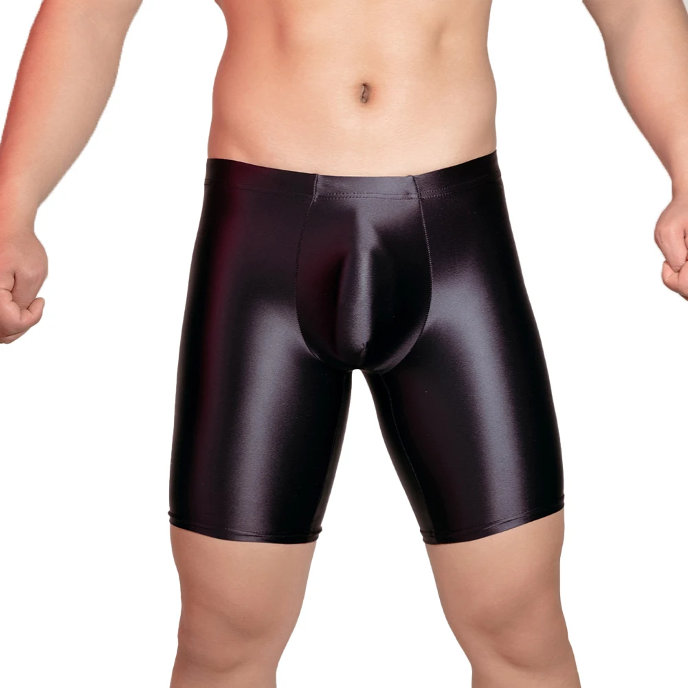 Mens Sports Gym Shorts Oil Shiny Glossy Leggings Boxer Briefs Tight Fitting Underwear Pouch Panties Hombre Jockstrap Underpants