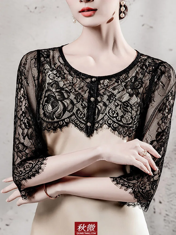 autumn-micro-2026-new-round-neck-lace-splicing-fake-collar-women's-seven-sleeve-dress-underwear-casual-style-pure-color