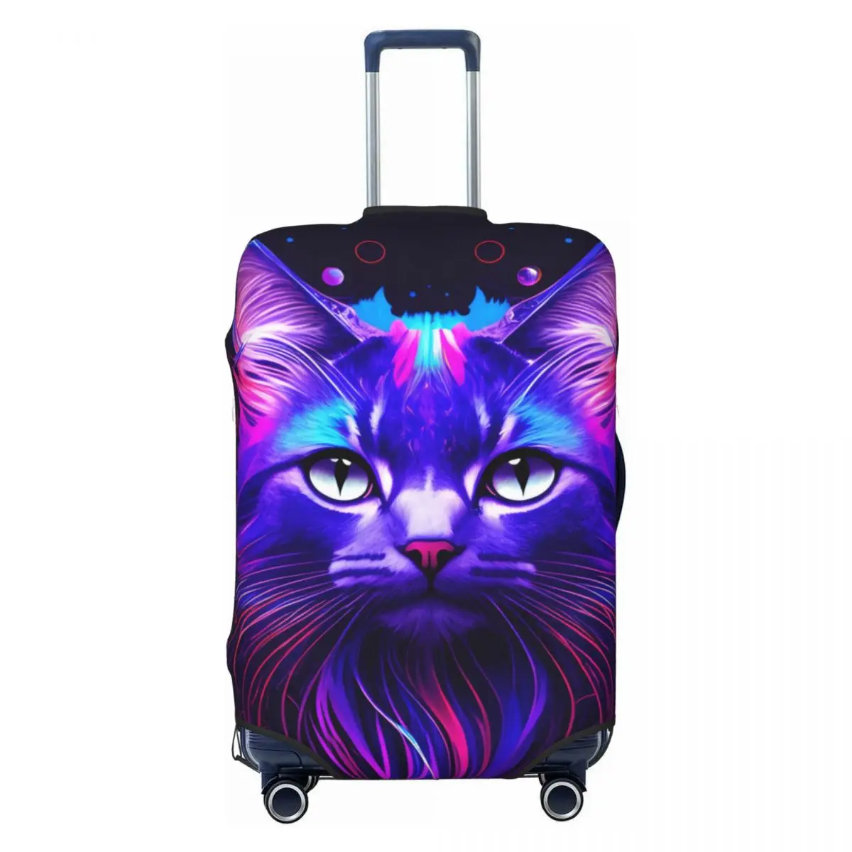 Cat Head Suitcase Cover neon style art Business Protector Holiday Elastic Luggage Supplies