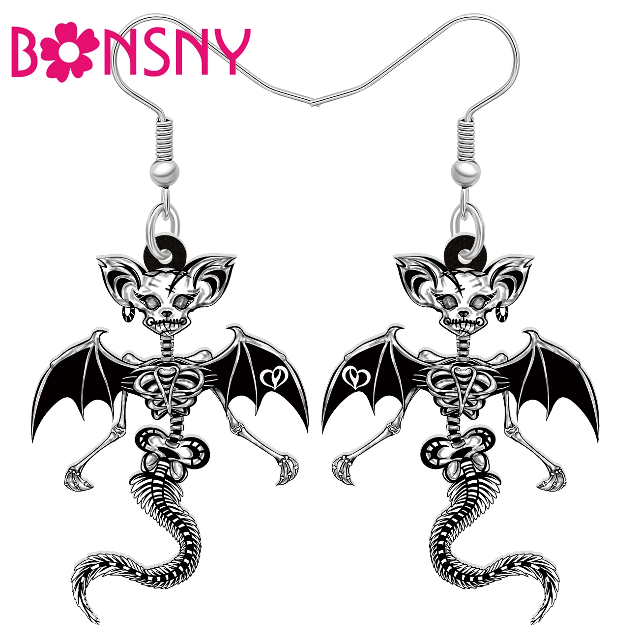 BONSNY Acrylic Terrible Demon Cat Skeleton Skull Earrings Drop Dangle Halloween Decorations for Women Girls Kids Trendy Gifts