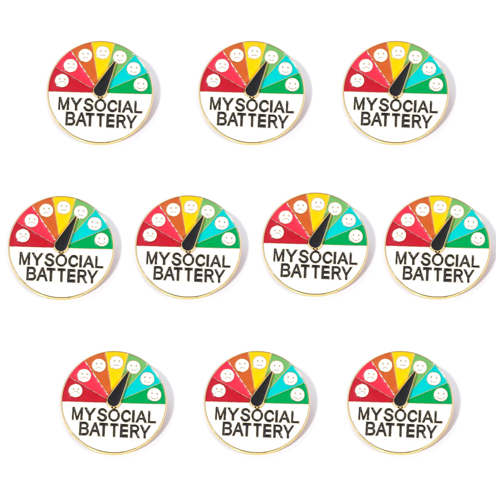 10PCS My Social Battery Pins for Women Men Mood Conversion Expression Energy Brooch Slideable Mood Energy Emotion Brooch