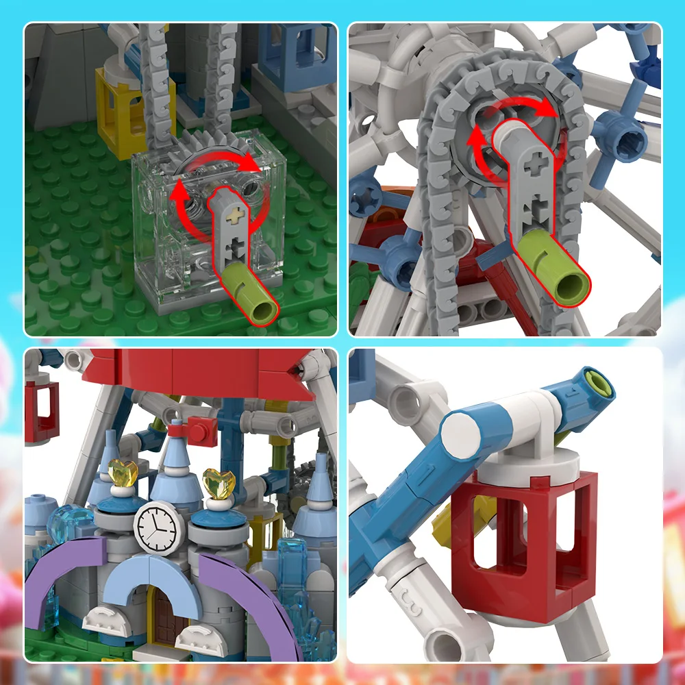 MOC 시티 관람차 빌딩 블록 모델, 놀이 공원 관람차, 창의적인 조립 벽돌 장난감, 어린이 생일 선물