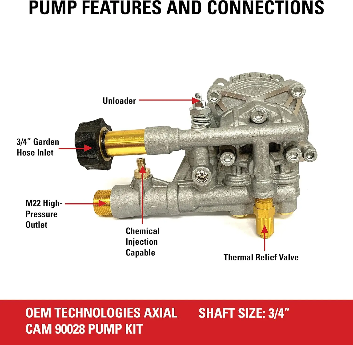 

Pressure Washer Pump Kit, 3300 PSI, 2.4 GPM, 3/4" Shaft, Includes Hardware and Siphon Tube, for Residential