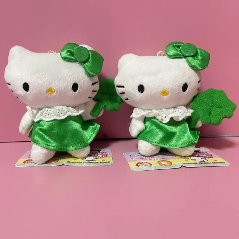 Hello Kitty Portachiavi in peluche Sanrio Cartoon Trifoglio Kt Gatto Peluche Ciondolo Peluche Anime Borsa periferica Cerniera Decorazione Regali