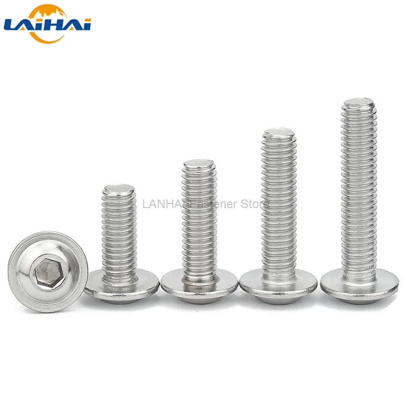 1/50pcs M3 M4 M5 M6 M8 ISO7380.2 304 Stainless Steel Hex Hexagon Socket Round Button Flange Head With Washer Collar Screw Bolt