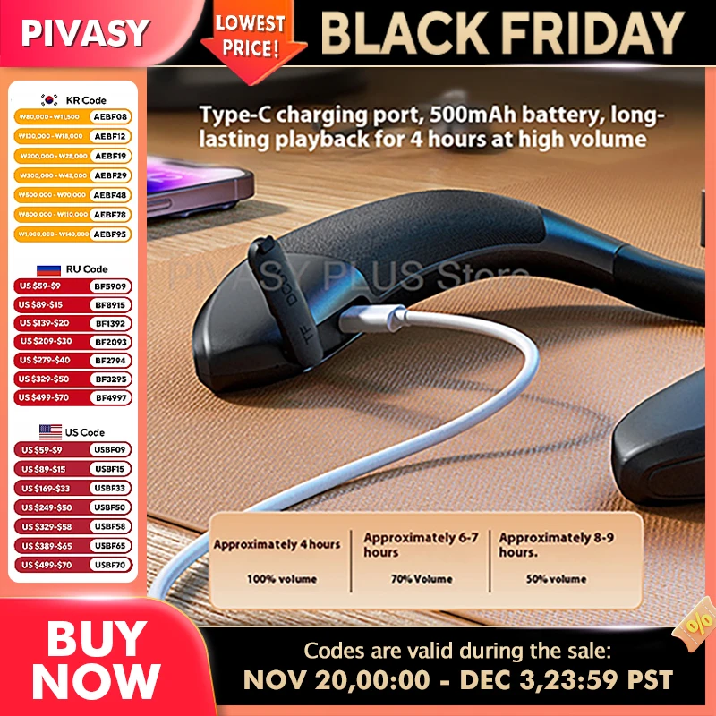 Wireless Wearable Audio Device Dual 33mm Speakers TF Card Support 500mAh Battery Hands Free Calling For Running Cycling Gym