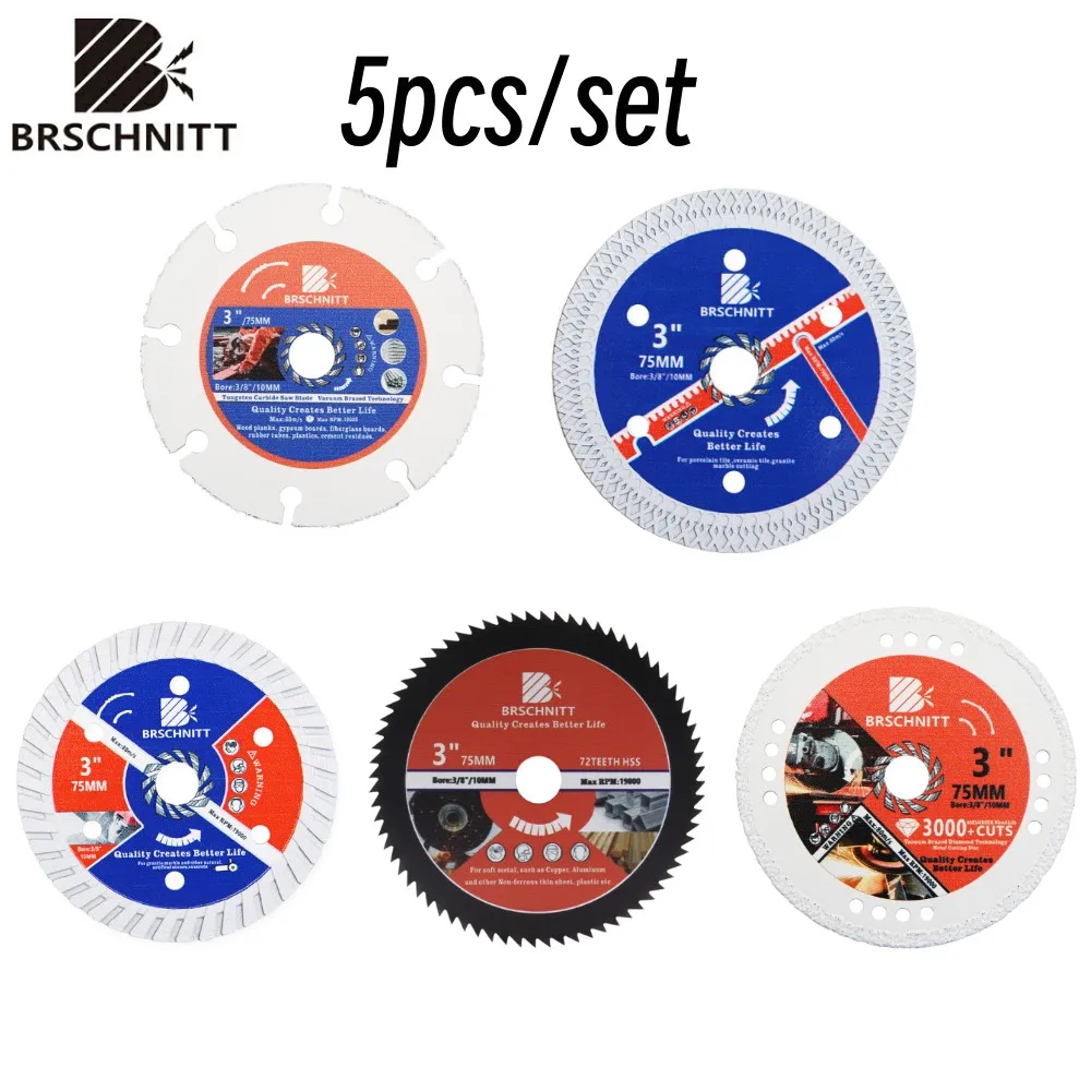 BRSCHNITT-2pcs 75mm Mini Saw Blade Diamond Disc Cutting Concrete Wood Tile Cutter Steel Metal Aluminum Granite, 3inch 75mm