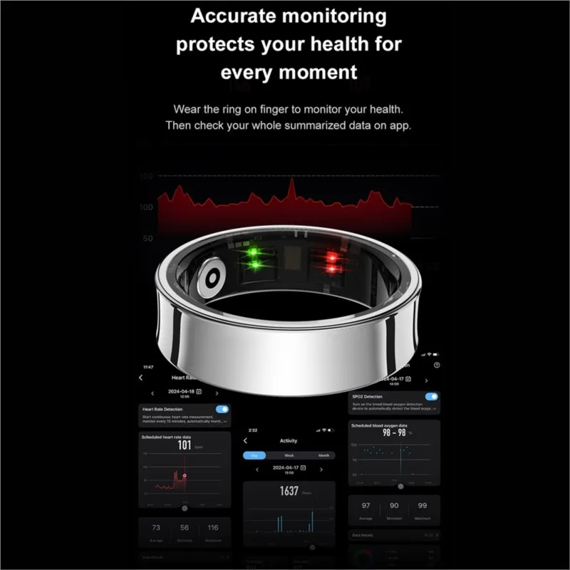 2025 R09 Smart Ring Men Women Charging Case Skin Temperature Health Sleep Monitor 5ATM Waterproof Camera Control Rings Finger