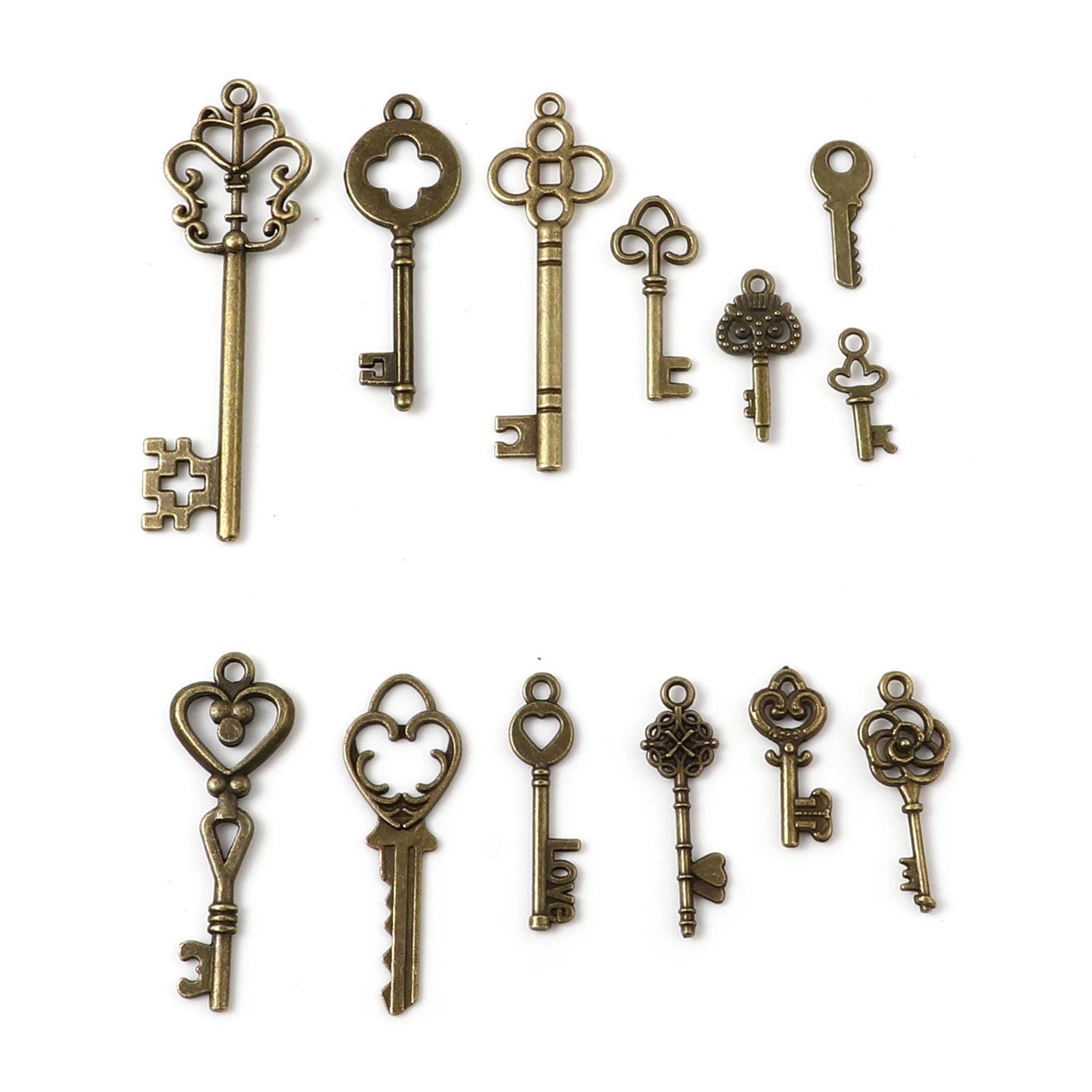 13PCs/Set Vintage Key Charms Pendants Multicolor Fixed Mixed Metal Charms DIY Necklace Earrings Handmade Jewelry Making Supplies