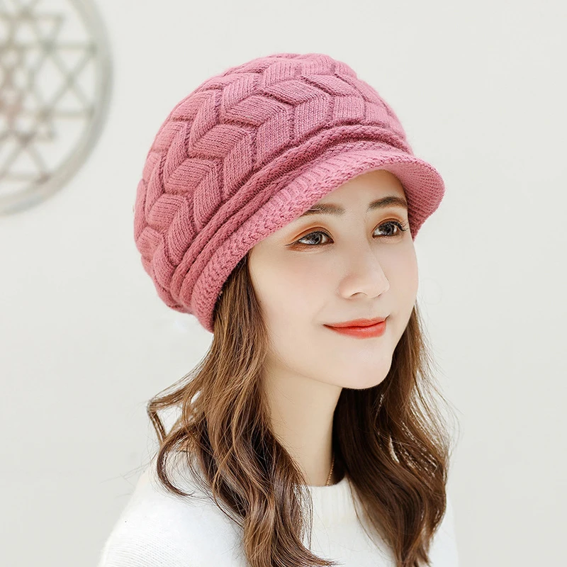 المرأة الشتاء بلون الدافئة الحياكة فضفاضة القبعات الترفيه قبعة تزلج النسخة الكورية قبعة زائد المخملية سميكة الحياكة غطاء للأذن #5