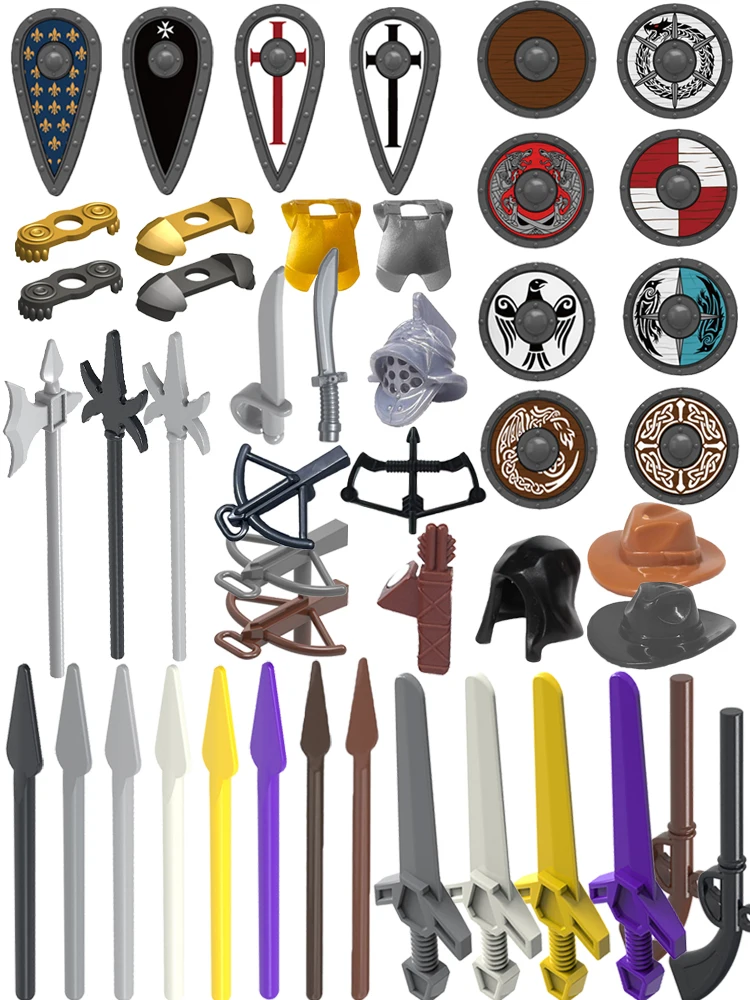 Blocs de construction militaires MOC, soldat médiéval, chevalier Legio, accessoires d'équipement, bouclier de drapeau croisé romain, Mini briques, jouet cadeau