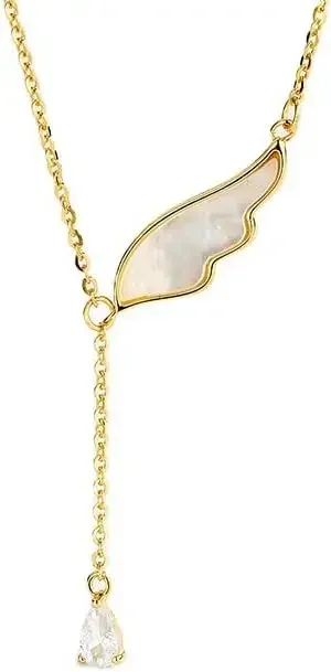 

S925 sterling silver necklace female angel wings white shell pendant Korean version niche elegant temperament fringed collarbone