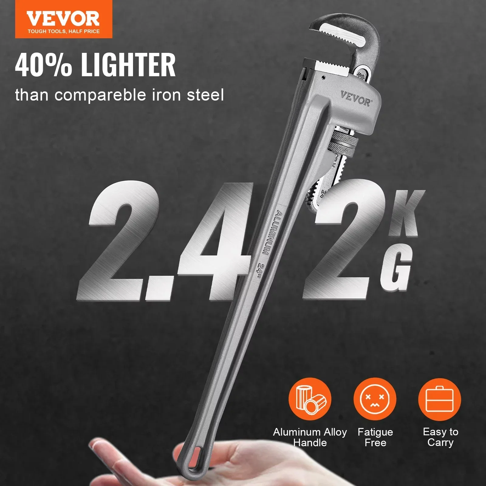 VEVOR Pipe Wrench Aluminum Straight Pipe Wrench Adjustable Plumbing Wrench with High Strength Jaw & Ergonomic Handle Automotive