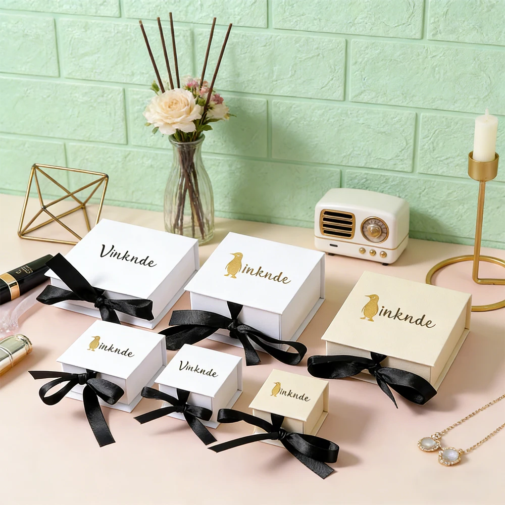 

16Pcs Custom Logo White Paper Flip Boxes with Silk Travel Organizer Jewelry Box Earrings Ring Necklace Wedding Gift Packing Case