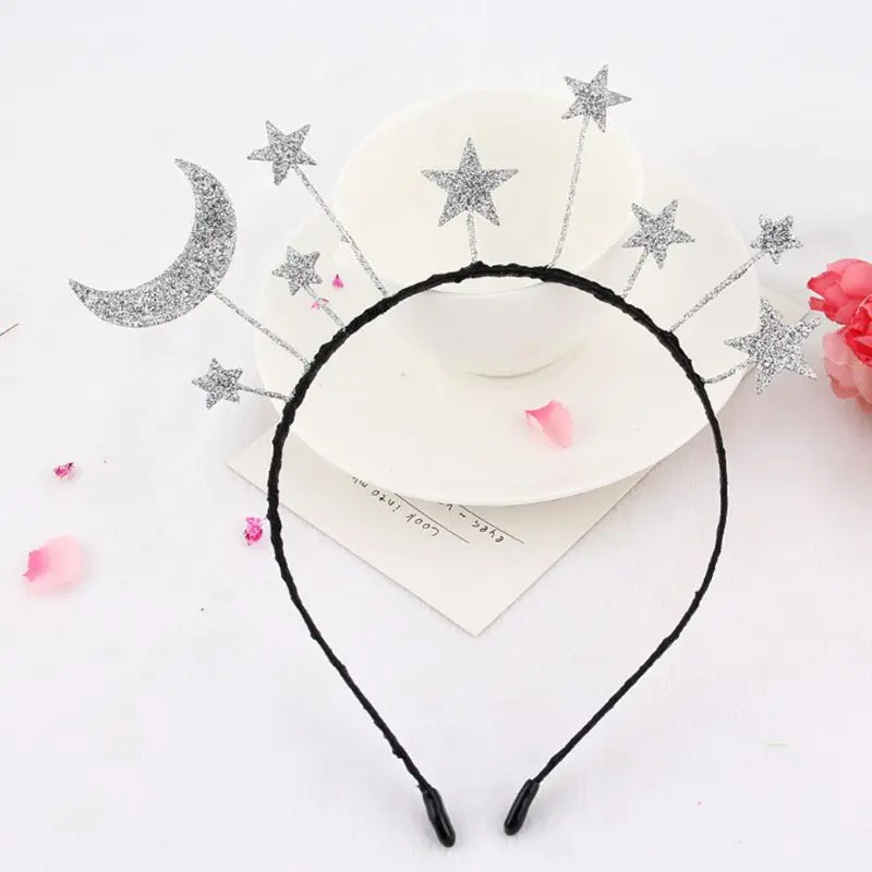 S1Y1 Princess Girl Halloween Party Headband Glitter Powder Moon Star Met