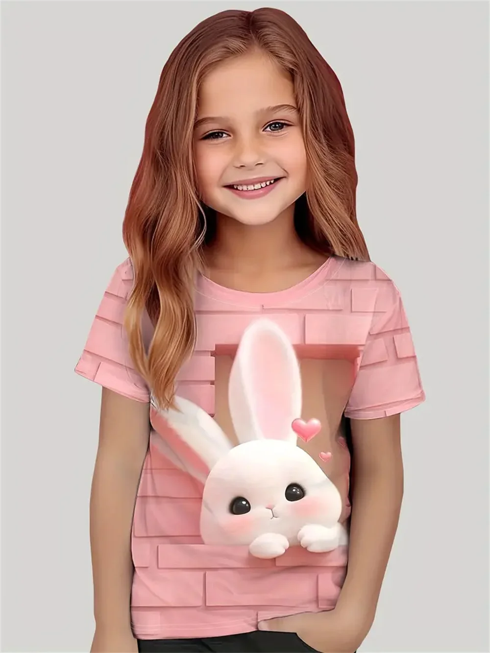 

Girl Clothes Cute Animals 3D Print Casual Crew Neck Short Sleeves Graphic T Shirts Children's Clothing 2-10Y for Animals Lover