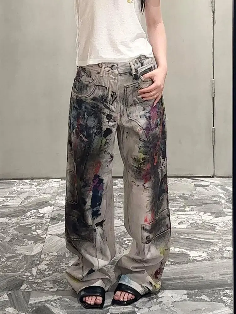 

Vintage Y2k Baggy Graffiti Print Jeans Harajuku Women Punk 2000s 90s Denim Trousers Oversize Hip Hop Trashy Pants Retro Clothes