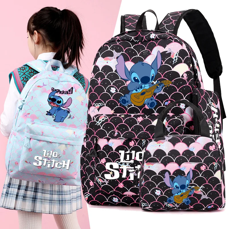 

Stitch Large Capacity Backpack Tote Bag Pencil Case Casual Style for Daily Commute and School Travel Durable Zip Closure 3Pc