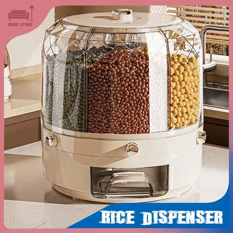موزع أرز 6 في 1، برطمانات طعام دوارة 360 درجة، دلو حبوب الحبوب الجافة المختومة، مقاوم للرطوبة لحاوية تخزين المطبخ #5