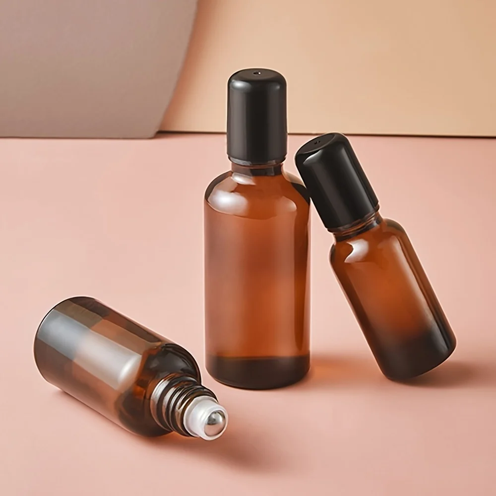 5/10/15/20/30/50/100 ml bernsteinfarbene Rollerflasche aus Glas, nachfüllbar, ätherisches Öl, Parfümflaschen, Rolle auf Fläschchen, leere Probenbehälter