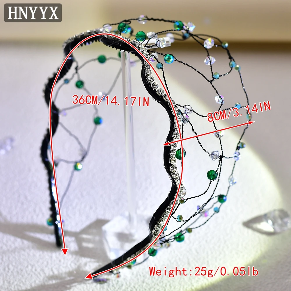 HNYYX Rhinestone Crown Fashion Crystal Headband Wide Baroque Hair Piece Wedding Party Headwear Festival Headdress For Women A74