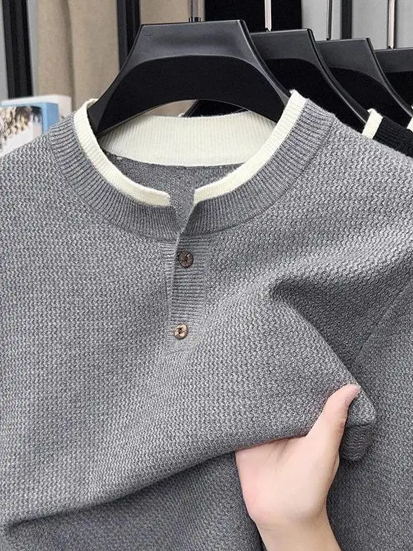 

Мужской вязаный шерстяной свитер с длинным рукавом и круглым вырезом, свободный крой, базовый слой, модный повседневный стиль, осень-зима, новинка, простой дизайн