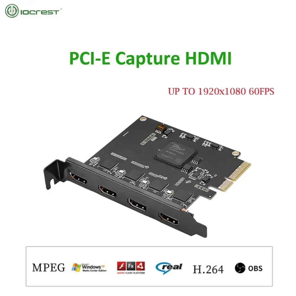 

IOCREST 4-портовый HDMI-совместимый для Pcie X4 Quad HDMI-рекордер 4K PCI-e карта захвата Высокопроизводительное входное подключение HD 4K