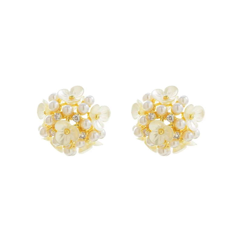 Korean Romantic Hydrangea Pearl Zircon Clip on Earrings for Woman Non Pierced Fashion Ear Clips Party Girl's Lady Jewelry Gift - Image 6