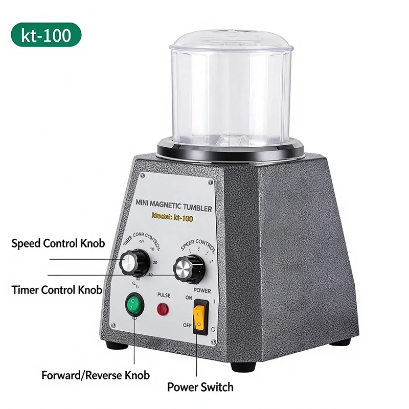 KT90 KT100 Magnetic Tumbler Jewelry Polisher Gold Silver Copper Stainless Steel Aluminum Alloy Deburring Rust Removal - view 5