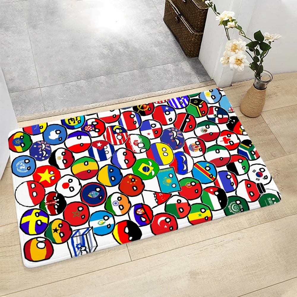 

CLOOCL New Doormat Colorful Polandballs Countryball Pattern Printing Water Absorbing Floor Mat Entrance Floor Mat Flannel Rug