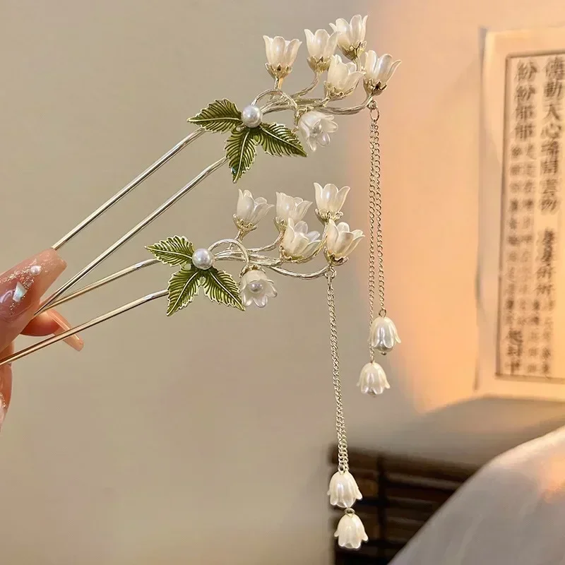 Vintage Bell Orchid Flower Fringe Hair Sticks Fashionable Female Metal Hairpin Hair Stick Female Hair Ornament Styling Tools image 2