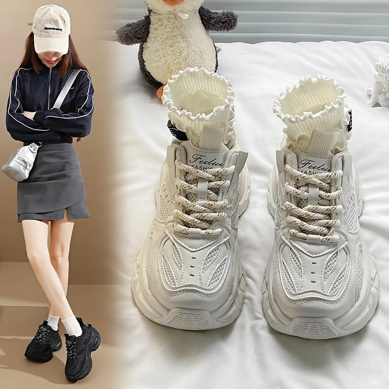 

Womens 6cm Platform Sneakers Breathable Mesh Upper Comfortable Walking Shoes Non Slip Rubber Sole Fashion Athletic Footwear