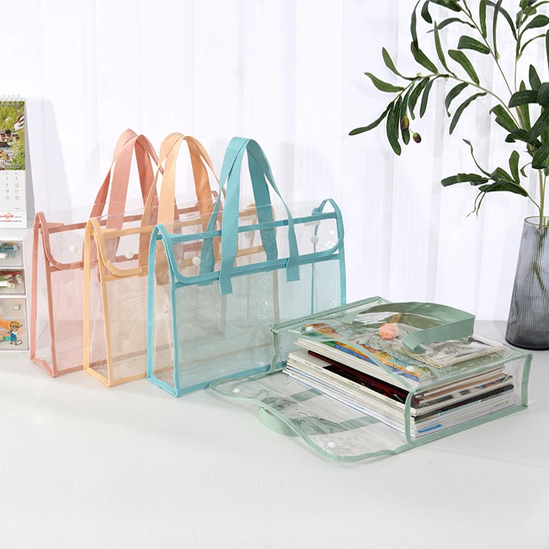 Borsa per documenti trasparente di grande capacità con bottone a pressione - Custodia per esami impermeabile per il trasporto a mano Cartella per documenti per studenti Organizzazione dei compiti