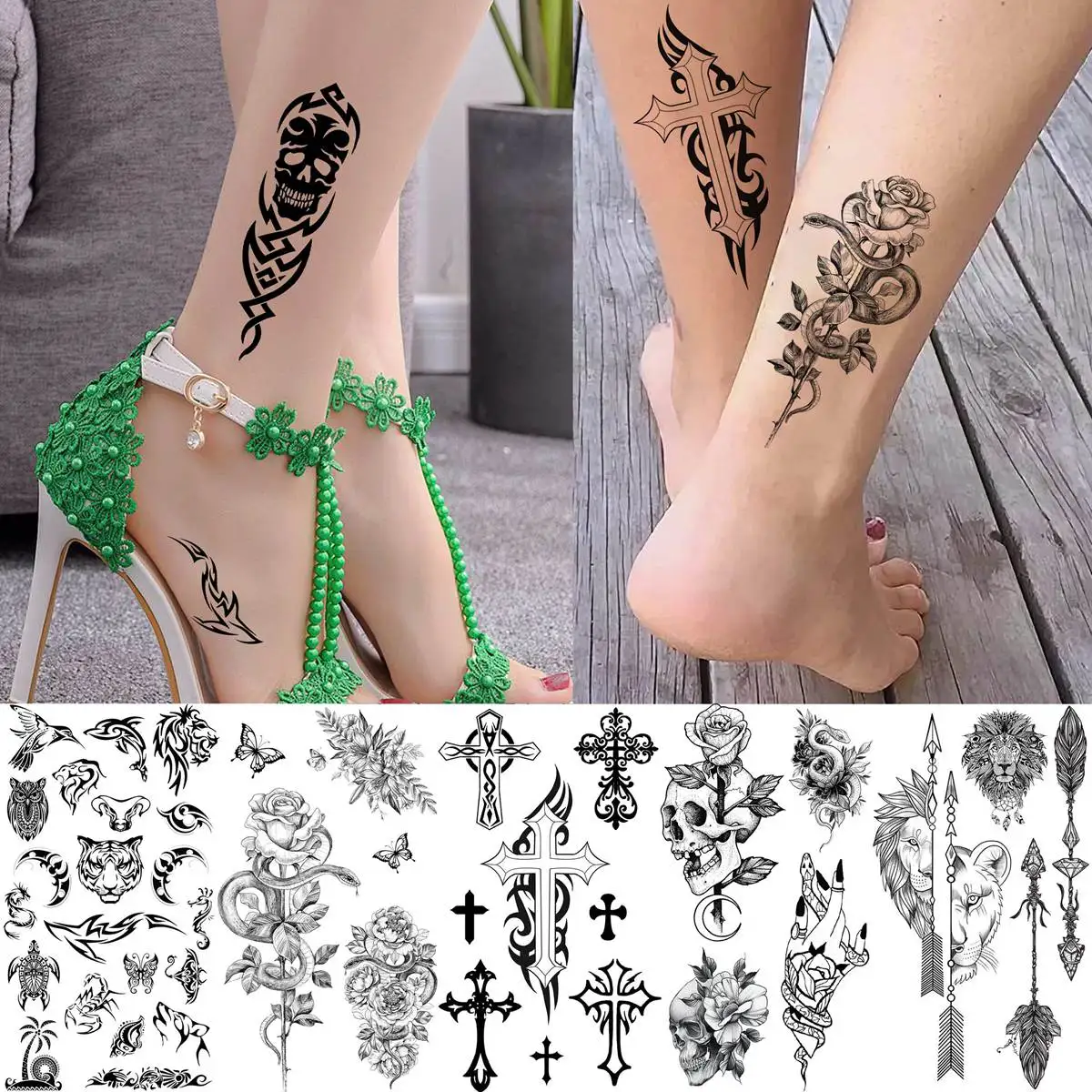 52 Sheets DIY Tiny Temporary Tattoos Sticker For Adults Finger Fake Crown Infinity Tattoo Black Stars Letters Star Tatoos Paste