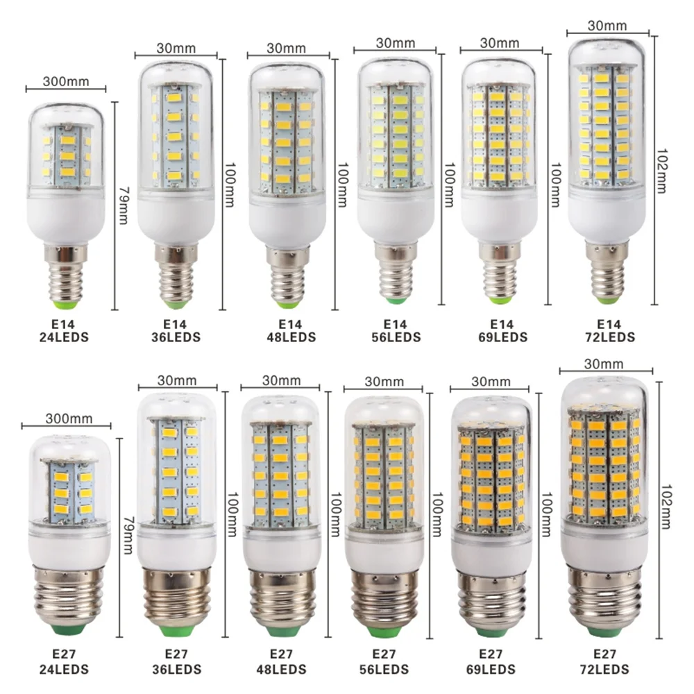 E27 E14 LED Corn Bulb 72LEDs SMD 5730 220V Lampada LED Lamp Chandelier Candle LED Light Bombilla