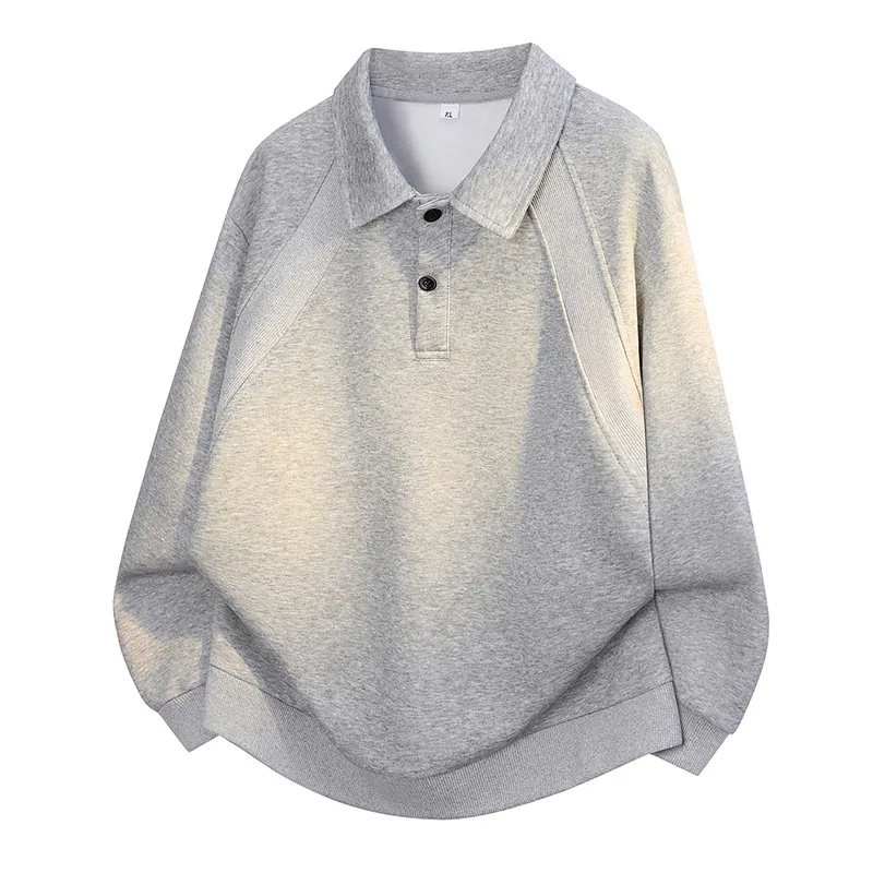 Solid Color Lapel V-neck Long-sleeved Pullover Fashionable Casual Sweatshirt V-neck Men's Bottoming Shirt Top