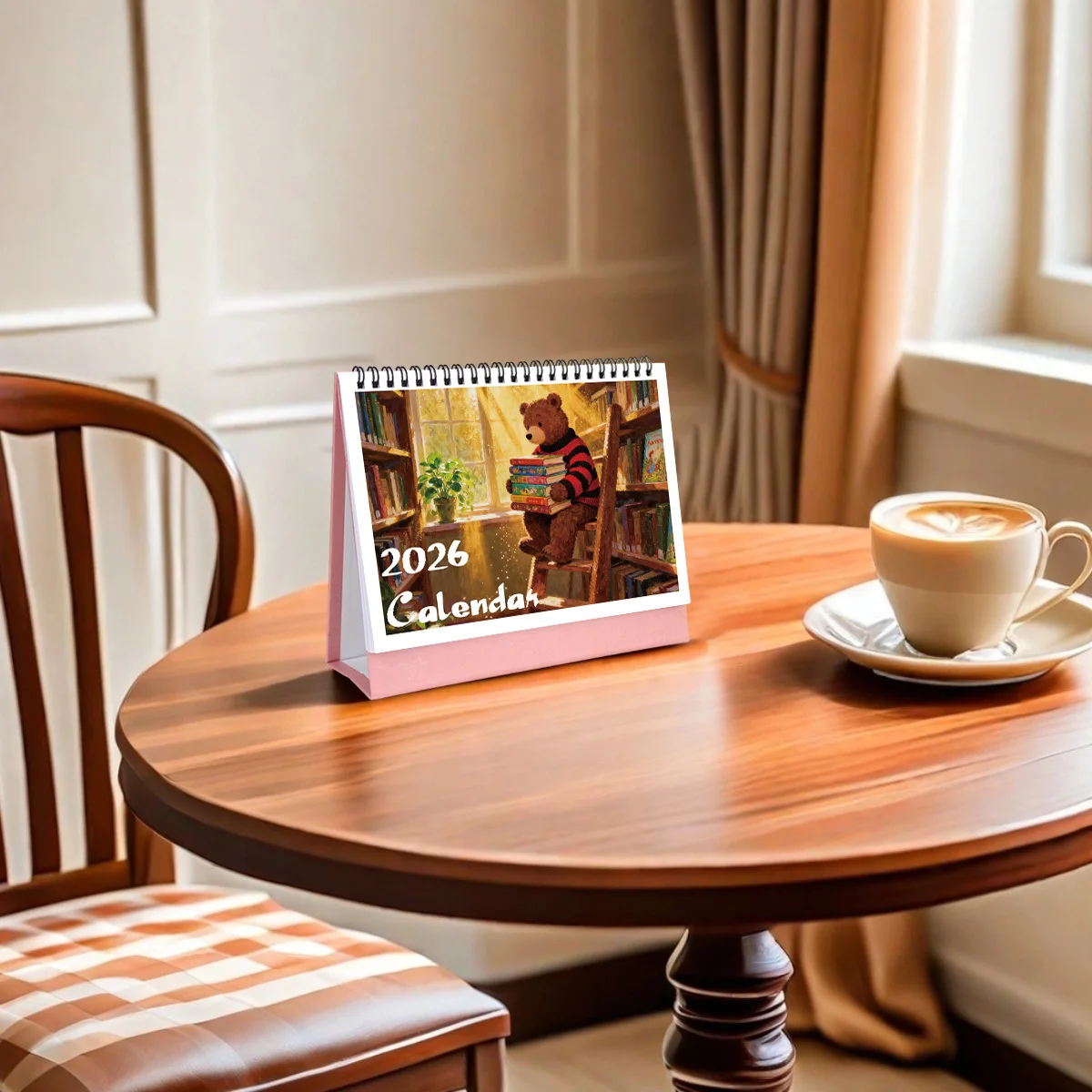 1 affascinante calendario da tavolo a tema orso con scene stagionali accoglienti per la casa e la scrivania dell'ufficio, regalo di Capodanno 2026