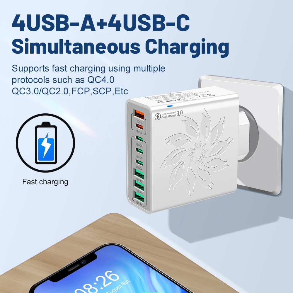 إجمالي 65 واط شاحن سريع USB نوع C PD شاحن سريع 3.0 شحن سريع الجدار محول آيفون 15 14 13 سامسونج Xiaomi الاتحاد الأوروبي/الولايات المتحدة/KR Plu