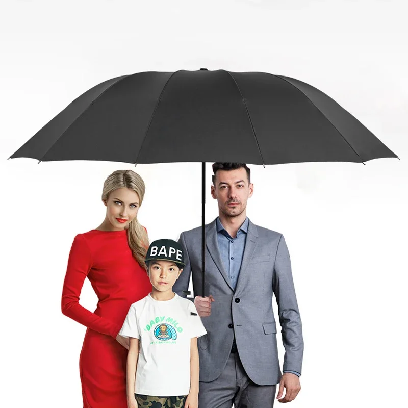 125cm Large Umbrella 12 Bone Business Men's Sunscreen Sunshade Umbrella Rainy and Sunny 3-folding Enlarged Umbrella