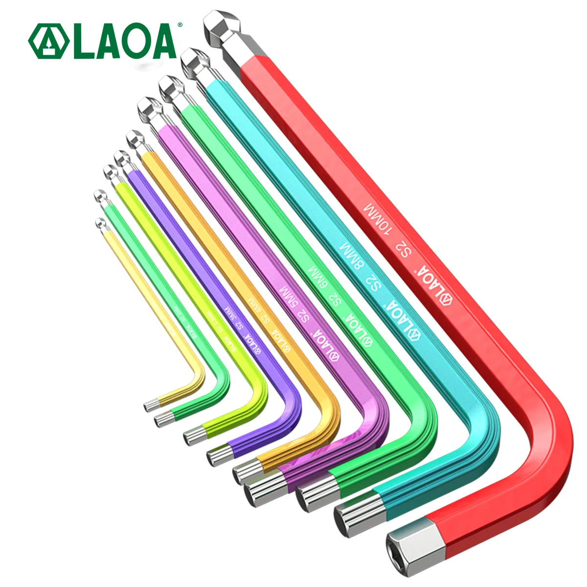 LAOA  S2 Alloy Steel Color Hex key Single Extended Super Long Ball Head/Flat Head Wrench 1 PCS