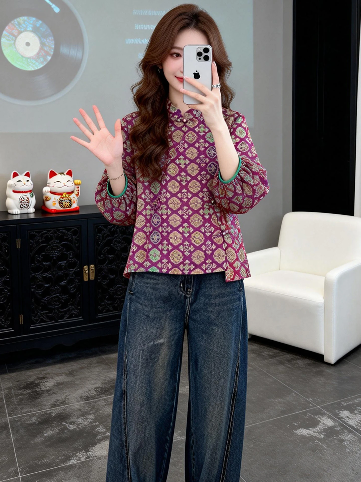 

Новая женская рубашка в китайском стиле весна-осень 2026 с ретро-принтом и пуговицами, элегантный модный топ в корейском стиле для офиса