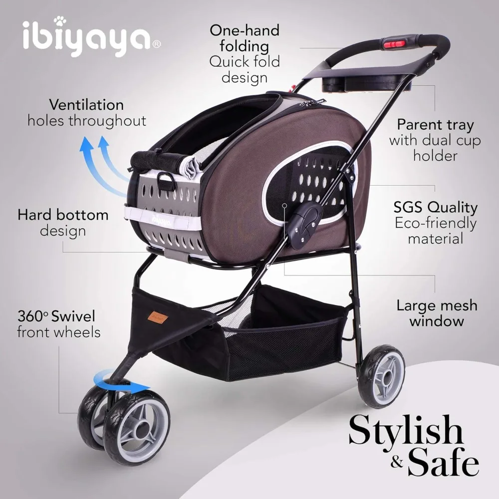 Compact 5-in-1 Convertible and Foldable Small Pet Carrier and Stroller - Multifunctional Combo System Cat Stroller