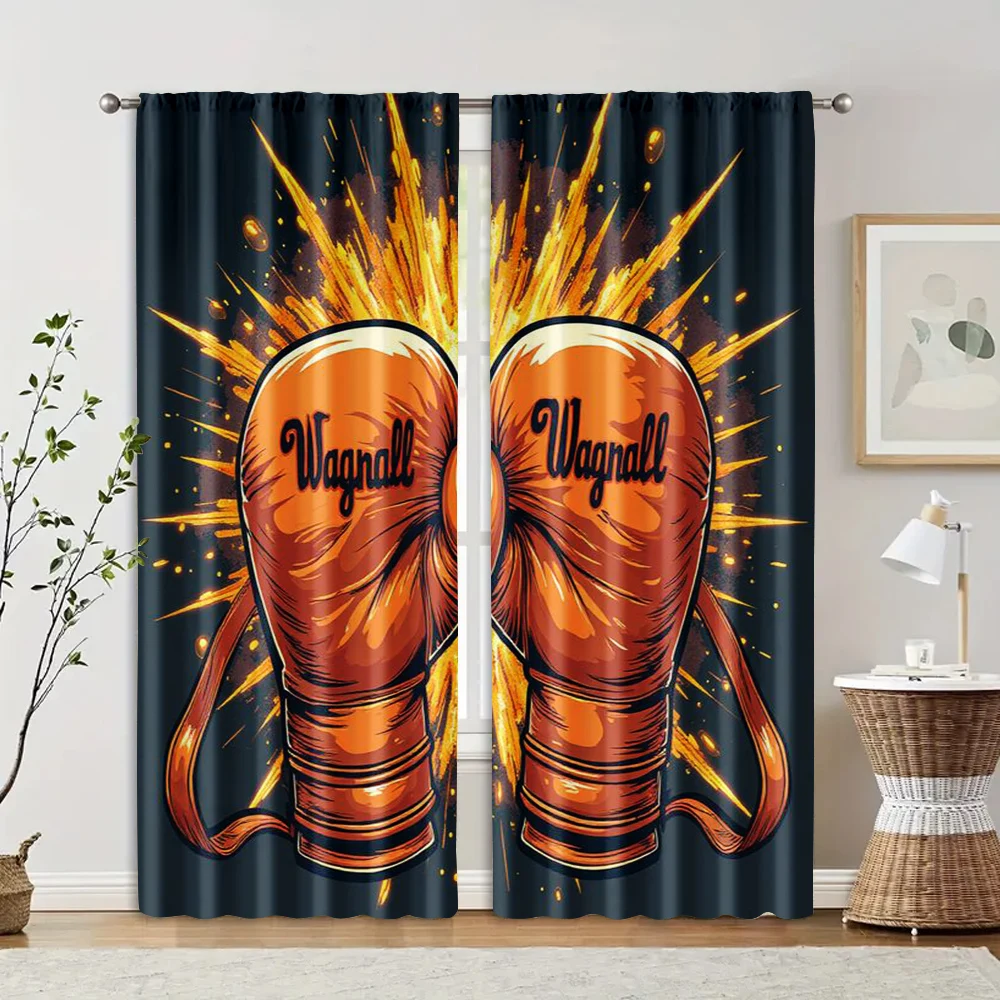 

2 pcs, filtering curtains (excluding rods, non-movable, without batteries) boxing glovebackgroundsuitable for use in bedrooms
